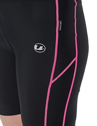 Ultrasport Quick Dry Pantalones Cortos de Correr, Mujer, Negro/Rosa Neón, M