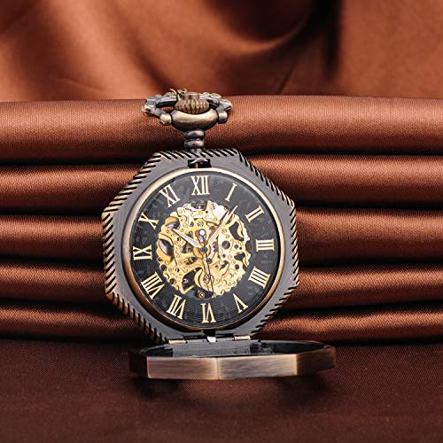 Unendlich U- Números Romanos Octagonal Exquisito Calado Retro Mecánico Reloj de Bolsillo Idea Regalo para Hombre Mujer
