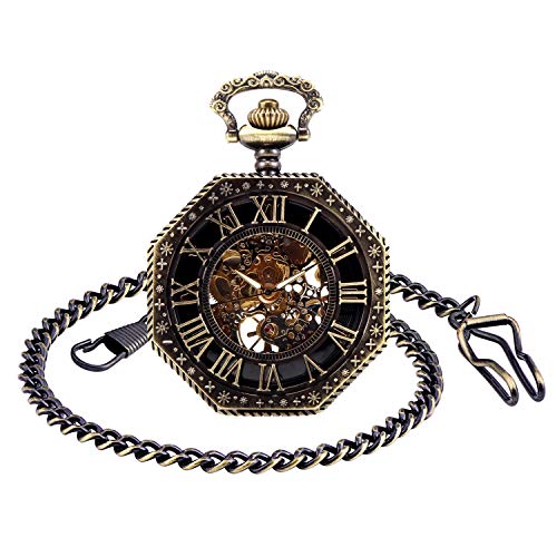Unendlich U- Números Romanos Octagonal Exquisito Calado Retro Mecánico Reloj de Bolsillo Idea Regalo para Hombre Mujer