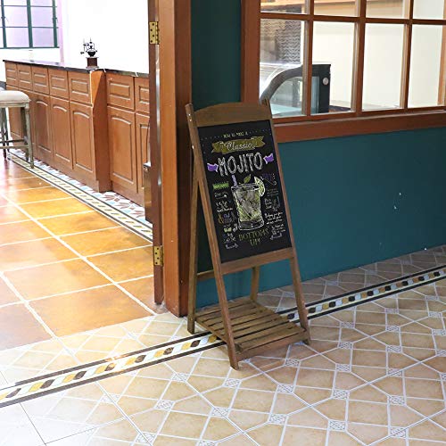 unho Pizarra de Pie de Madera Pizarra Vintage con Estante de Flores Escalera Decorativa con Pizarra para Cafetería Restaurante Librería Bar Hogar Color Marrón