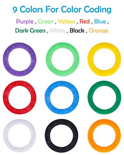 Uniclife 36PCS Key Caps Cubiertas Etiquetas, Anillos de Codificación de Identificación de Llave de Plástico en 9 Colores Diferentes