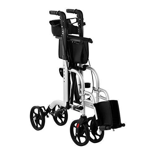 Uniprodo Silla Con Andador Para Adultos Caminador UNI_ROLL_03 2in1 (Carga Máxima 136 kg, Ruedas De TPR, Altura Ajustable Entre 85,5-98 cm, Plateada)