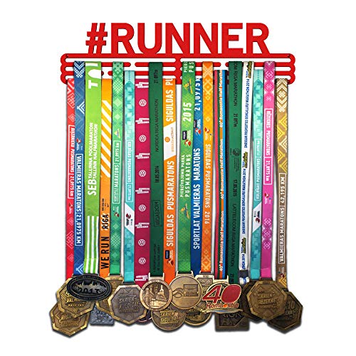 United Medals #Runner Medalla Percha | Acero Revestido de Polvo Rojo Vivo (43cm / 48 Medallas) Soporte para Medallas Deportivas