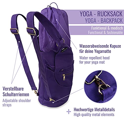 UP GREAT Bolsa de yoga de lona de algodón para esterilla de yoga y accesorios, bolsa de yoga grande XXL en chakra corona, lila