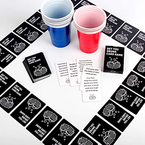 Upchase (100+10+Juego de Cartas Copas de Plastico, Beer Pong Kit, para Fiestas Vaso de Plástico, 100 de 16oz, 54 Cartas y 10 Bolas de, para Bebidas, Fiesta Celebración, Juego para Beber