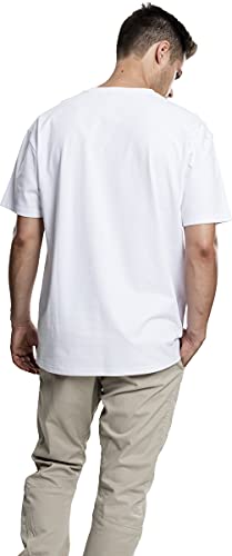 URBAN CLASSICS Camiseta básica de manga corta, cuello redondo normal, de algodón grueso, largo normal, oversized, de hombre, moderna, color blanco, talla XXL