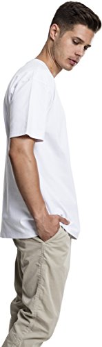 URBAN CLASSICS Camiseta básica de manga corta, cuello redondo normal, de algodón grueso, largo normal, oversized, de hombre, moderna, color blanco, talla XXL