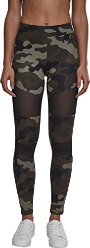 Urban Classics, Ladies Camo Tech Mesh Leggings, con Malla Transparente, Material Opaco - Pantalones Deportivos, Color: camo/negro, Tallas: 4XL
