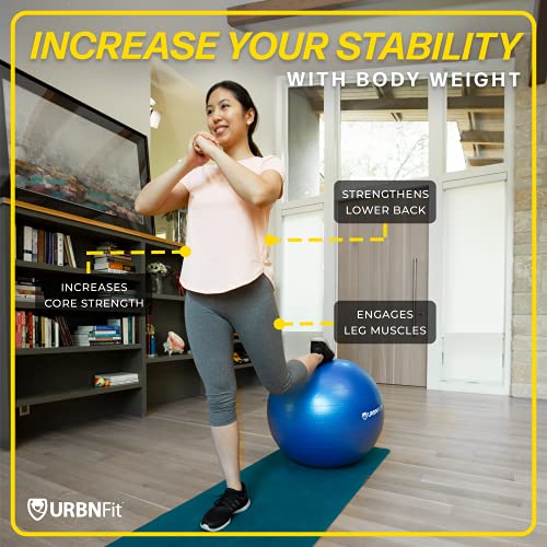 URBNFit Pelota de gimnasio para ejercicio (varios tamaños y colores) para la estabilidad y la yoga - guía del entrenamiento incluida y bomba rápida incluida., negro, 65 cm