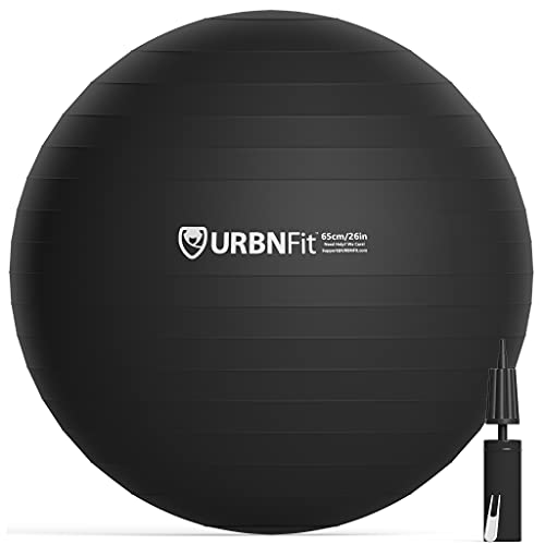 URBNFit Pelota de gimnasio para ejercicio (varios tamaños y colores) para la estabilidad y la yoga - guía del entrenamiento incluida y bomba rápida incluida., negro, 65 cm