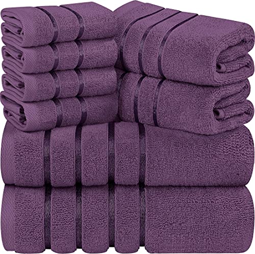 Utopia Towels - Juego de Toallas de Ciruela 8 - Pieza, Toallas de Rayas de Viscosa - 600 gsm Ring Spun Cotton - Toallas de Alta absorción (Paquete de 8)