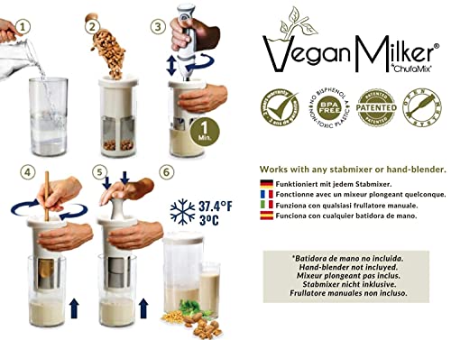 Vegan Milker Classic by ChufaMix, Utensilio para hacer leche vegetal, Filtro Colador para bebida vegetal, Capacidad 800 ml, Filtro de acero inoxidable. Fabricado en España, eBook recetas