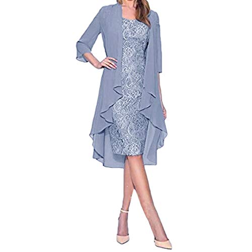 VEMOW Vestido Mujer Moda Dos Piezas Encantador Color sólido Madre deColor sólido la Novia  Cordón Vestidos OtoñO Summer(Azul,2XL)