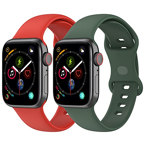 VENTER Compatible con Apple Watch Correa 38mm 42mm 40mm 44mm, Deportivas de Silicona Correas de Repuesto Compatible con iWatch SE Series 6 5 4 3 2 1,42MM/44MM-M/L,Rojo+Verde Ejército
