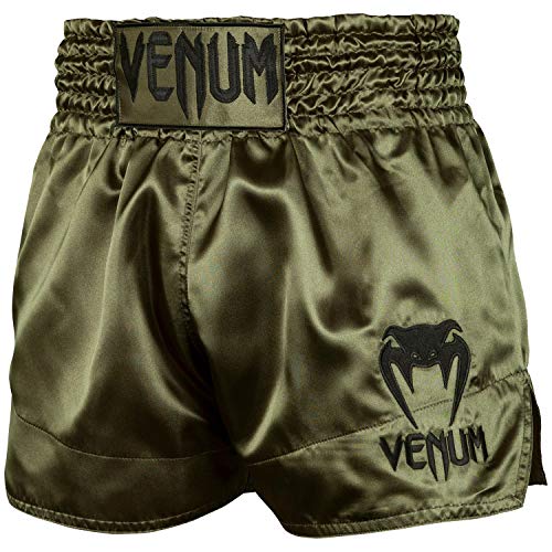 VENUM Classic Pantalones Cortos De Muay Thai, Unisex Adulto, Caqui Verde/Negro, S