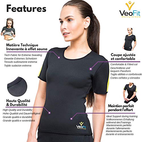 VeoFit Camiseta de Sudoración Adelgazante - Tonifica los Brazos, el Abdomen y Las Caderas para una Piel más Firme y una Silueta estilizada – S-XXXL, Talla M