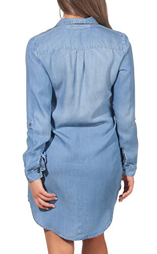 Vero Moda Vmsilla LS Short Dress Lt Bl Noos Ga Vestido, Azul (Light Blue Denim Light Blue Denim), 42 (Talla del Fabricante: Large) para Mujer