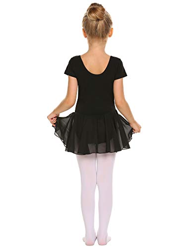 Vestido de Ballet Maillot de Danza Gimnasia Leotardo Algodón Manga Corta Body Clásico para Niña