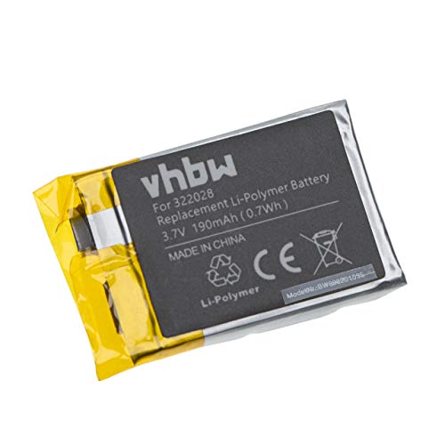 vhbw Batería Recargable Compatible con Tomtom Runner Cardio, Multisport smartwatch, Reloj de Actividad (190 mAh, 3,7 V, polímero de Litio)
