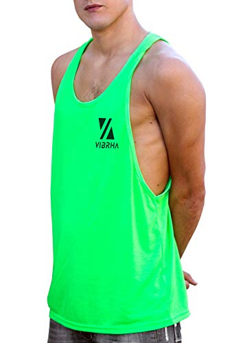 Vibrha Camiseta Deportiva Sin Mangas Flúor De Hombre - Camiseta De Tirantes Bodybuilding Gym Fitness (Verde, XS)