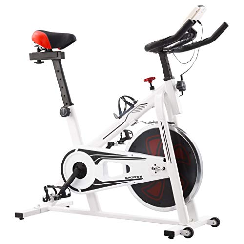 vidaXL Bicicleta de Spinning con Sensores de Pulso Casa Jardín Hogar Deportes Entrenamiento Gimnasio Fitness Cardio Máquina Musculación Blanca y Roja