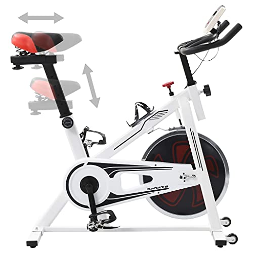 vidaXL Bicicleta de Spinning con Sensores de Pulso Casa Jardín Hogar Deportes Entrenamiento Gimnasio Fitness Cardio Máquina Musculación Blanca y Roja