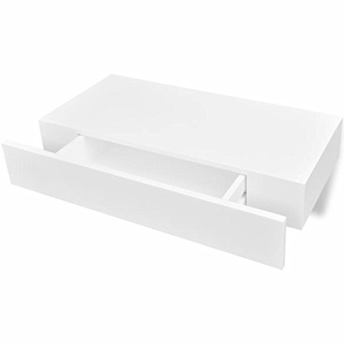 vidaXL Estantería suspendida de tablero MDF blanco con un cajón para libros/DVDs