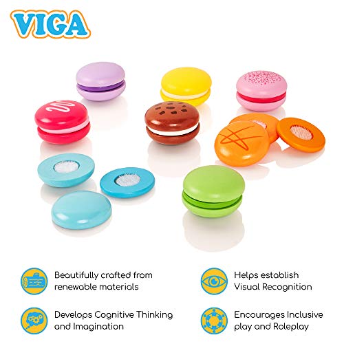 VIGA - Pack de 8 Galletas Macaron de Juguete - Madera