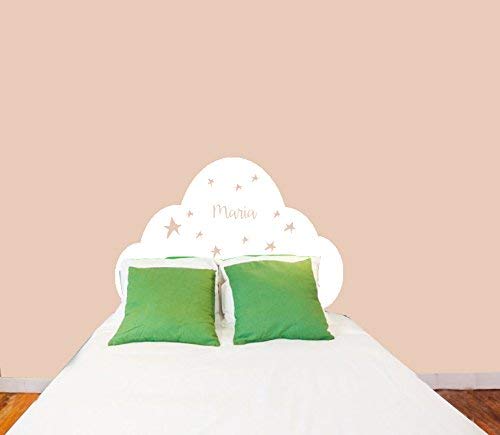 Vinilo Pared cabecero cama decorativo con"NOMBRE PERSONALIZADO 90x60cm" Cabecero con estrellas para decorar habitaciones. Modelo Docliick DC-18017-R (Blanco)