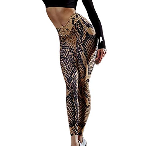 VJGOAL Moda para Mujer Sexy Estampado de Serpientes Empire Yoga Pantalones Correr Pilates Fitness Pantalones Ajustados de Alta Elasticidad Pantalones de Chándal Leggings(x-Large,Amarillo)
