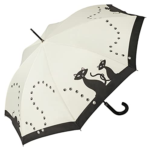 VON LILIENFELD Paraguas de Iluvia Largo Clásico Automático Grande Estable Mujer Motivo Gatos Negros