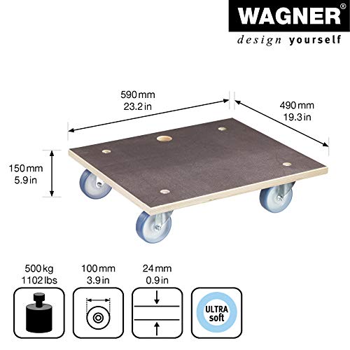 Wagner Plataforma de Carga MM 1145 - 59 x 49 cm - para Electrodomésticos y Muebles, 500 kg de Capacidad de Carga, Agujero de Agarre, Antideslizante, Certificado FSC® - 20114501
