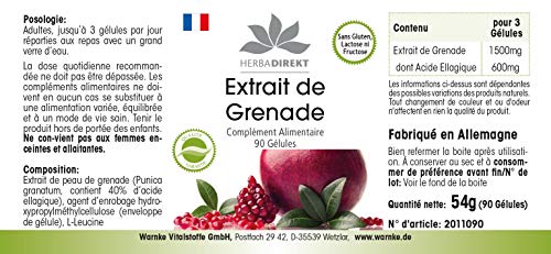 Warnke Health Products Extracto de granada con 40% de ácidos elágicos (90 cápsulas), paquete de 1 (1 x 54 g)