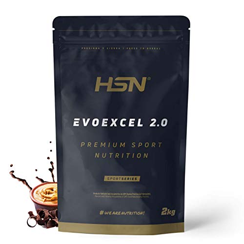Whey Protein Isolate + Concentrate de HSN Evoexcel 2.0 | Sabor Chocolate Cacahuete 2 Kg = 67 Tomas por Envase | Batido Proteínas Suero de Leche con DigeZyme® LactoSpore® y Calostro
