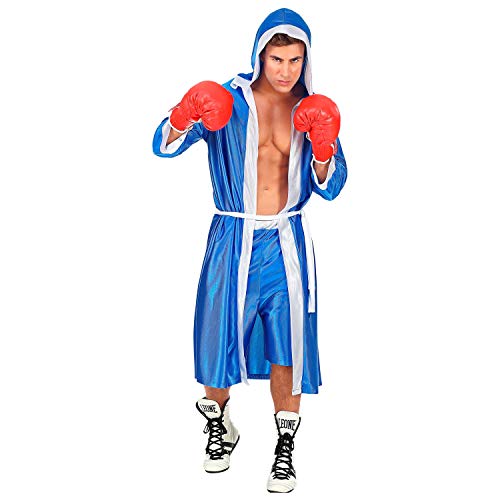 WIDMANN 51351 - Disfraz de bóxer, capa con capucha con cinturón y pantalones cortos, color azul, atletas, luchadores, carnaval, fiesta temática