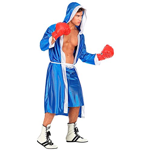 WIDMANN 51351 - Disfraz de bóxer, capa con capucha con cinturón y pantalones cortos, color azul, atletas, luchadores, carnaval, fiesta temática