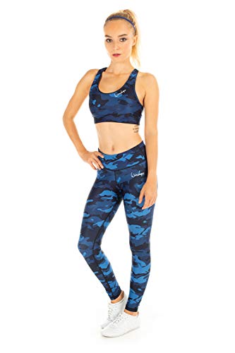 Winshape Damen Functional Power Shape Tights Leggings AEL102, Print, Slim Style, Fitness Freizeit Sport Yoga Workout, Mujer, Camo-Blue, Medium
