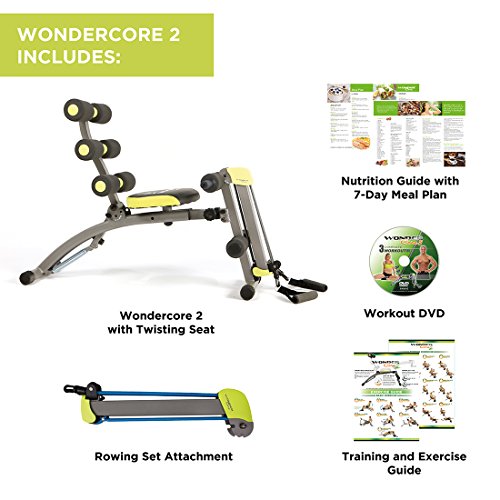Wonder Core 2 - Banco de Ejercicios con Asiento Giratorio y Remera, Unisex, Unisex Adulto, Máquina de Fitness en casa, WNC, Gris, n/a
