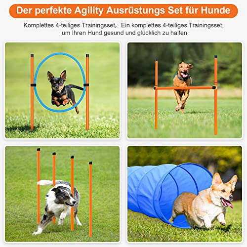 X XBEN Set de Entrenamiento Agilidad Perros - Pet Dogs Outdoor Games Kit de Entrenamiento, 60 * 180cm Túnel para Perros, Eslalom para, Aro para, Vallas, Jump Hoop Dog Agility Starter Equipment