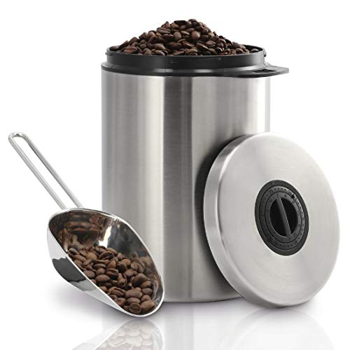 Xavax | Bote hermético para café con Cuchara (Lata para café con Cierre hermético Giratorio, Capacidad de 1kg, Tarro Resistente a la luz y a la Humedad, Protege el Aroma, Acero Inoxidable) Gris