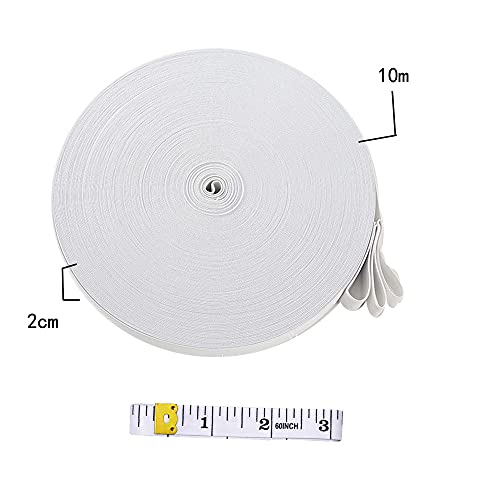 XINGSUI Banda elástica tejida de 10 M, banda elástica de punto plana blanca de 2 cm de ancho, utilizada para coser, manualidades domésticas, ropa, cinturones, colchas