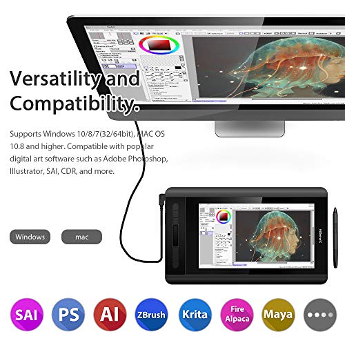 XP-Pen Artist 12 HD IPS Tableta Gráfica de Dibujo Digital, Pantalla Gráfica de 8192 Sensibilidad a La Presión con Teclas de Atajo y Panel Táctil, Software de Dibujo Gratuido como Opencanvas 7 (Negro)