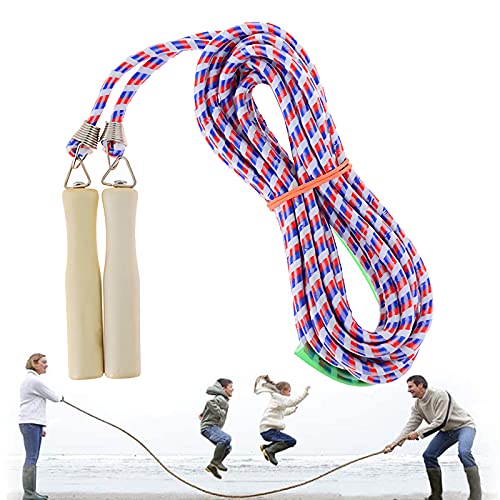 XPuing Cuerda larga de saltar de colores, 5 metros, 7 metros, 10 metros, cuerda de saltar y juegos, cuerda de saltar de madera para adultos y niños (rojo y azul, 7 m)