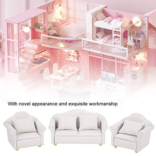 Yinuoday Accesorios Y Juegos de Muebles para Casas de Muñecas 1:12 Escala Miniatura de Madera Kit de Sofá de Casa de Muñecas con Almohada Mini Juguete Sillas de Barbie para Sala de Estar