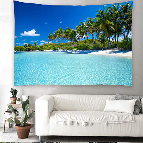 YISURE Tapiz de playa tropical para dormitorio estético, tapiz de paisaje costero, 203 x 152 cm, tapiz para colgar en la pared del cielo azul, para decoración del hogar