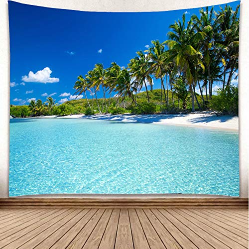 YISURE Tapiz de playa tropical para dormitorio estético, tapiz de paisaje costero, 203 x 152 cm, tapiz para colgar en la pared del cielo azul, para decoración del hogar