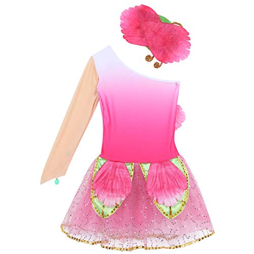 YiZYiF Niña Vestido de Flores Fiesta Vestido de Danza Ballet Lentejuelas Conjuntos Disfraz de Fiesta Hadas Ropa Rendimiento Contemporanea Rosa Oscuro 130cm
