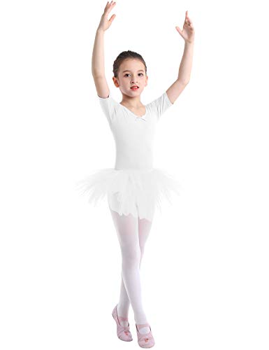 YiZYiF Vestido Tutú Danza Ballet Niñas Maillot Clásico Vestido Princesa Body Bailarina Leotardo Algodón Suave Traje Práctica Baile 3-10 Años Blanco 7-8 años