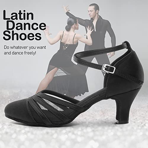 YKXLM Mujeres&Niña Zapatos Latinos de Baile Zapatillas de Baile de salón Salsa Performance Calzado de Danza,ESYCL117-5,Negro Color,EU 37