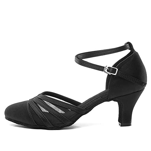YKXLM Mujeres&Niña Zapatos Latinos de Baile Zapatillas de Baile de salón Salsa Performance Calzado de Danza,ESYCL117-5,Negro Color,EU 37